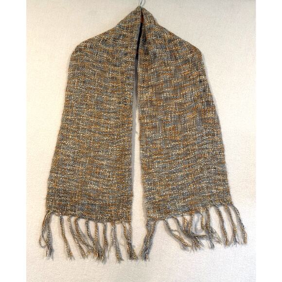 Source Uknown Accessories - Handmade 100% Pashmina Chunky Knit Fringe Scarf in Yellow & Slate Blue 🍂✨